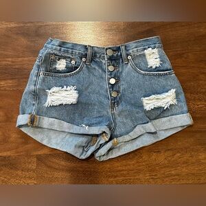 Revolve Superdown Distressed High Rise Button Fly Shorts - Size 27